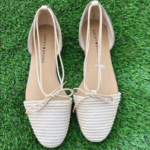 Lucky Brand Nanelia Woven Ankle Lace-Up Flat Sandals Tan Women’s 8 M NWOT